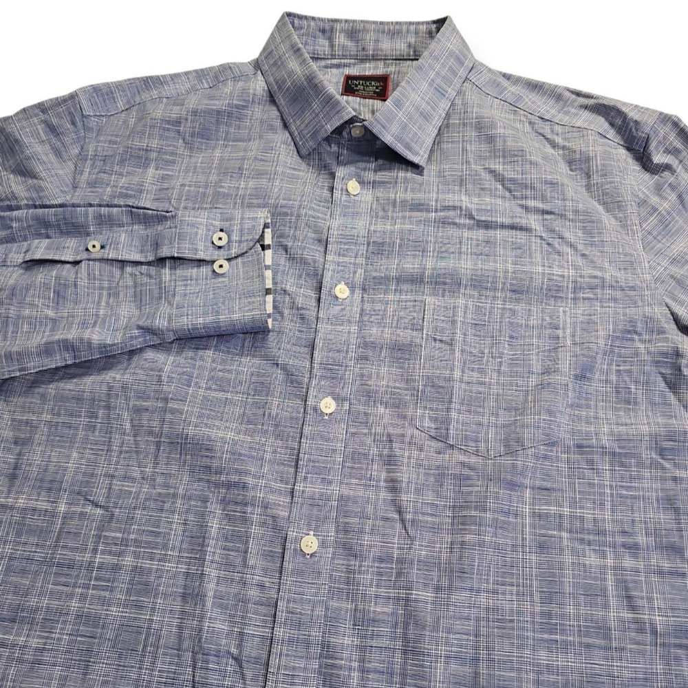 UNTUCKit XXL - Slim Fit Wrinkle Free 100% Cotton Blue and White Plaid Shirt